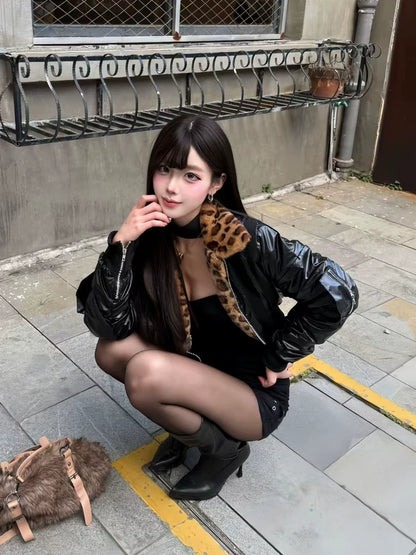 Glossy Leopard Bomber Jacket