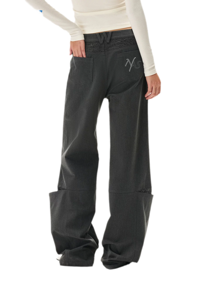 Wool Lace Low-Rise Trousers