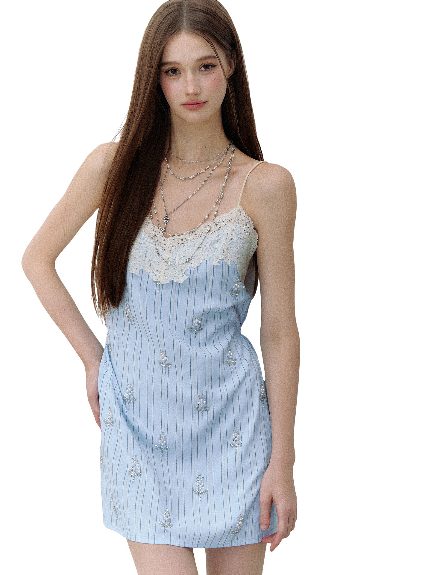 Maritime Love Letter Lace-Embellished Striped Dress