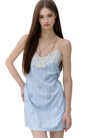 Maritime Love Letter Lace-Embellished Striped Dress