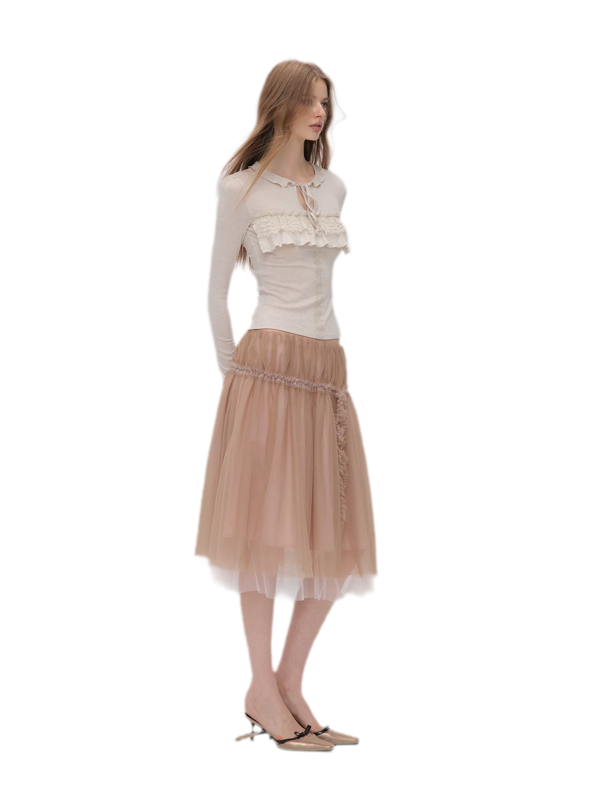 Wool Blend Lace Tie T-Shirt