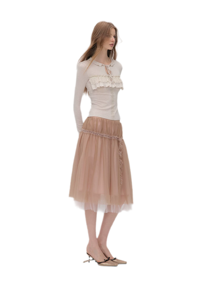 Wool Blend Lace Tie T-Shirt