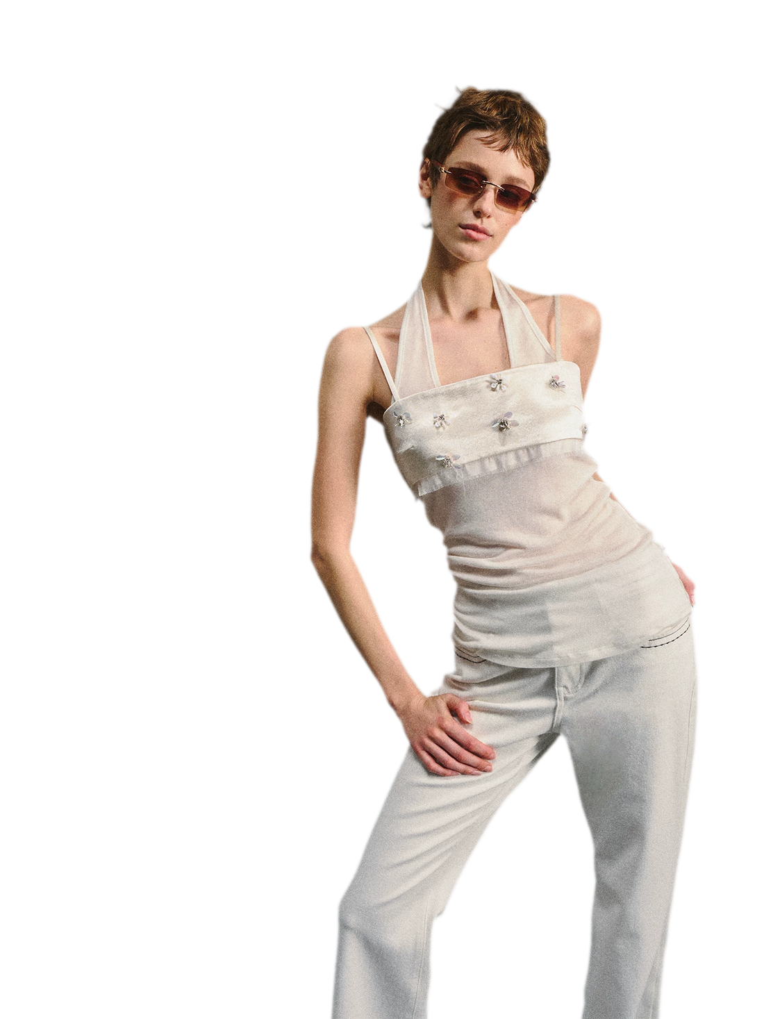 Lenzing Wool Satin Beaded Halter Top