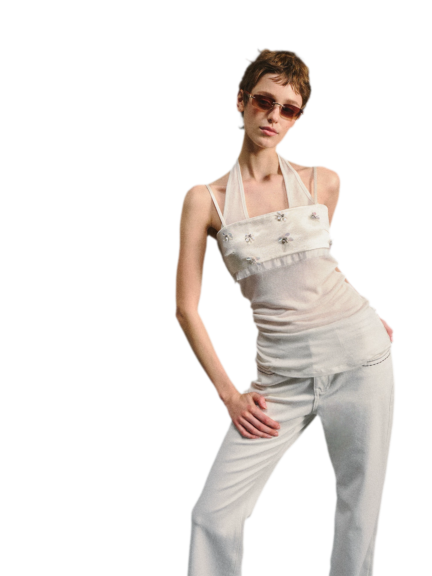 Lenzing Wool Satin Beaded Halter Top