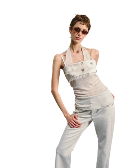 Lenzing Wool Satin Beaded Halter Top