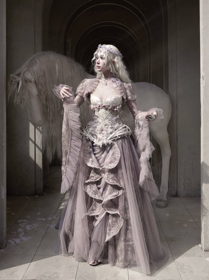 Sheer Lace Puff-Sleeve Capelet