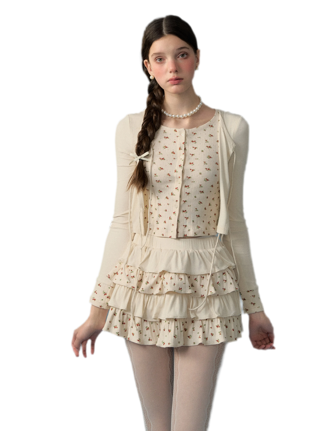Contrast Floral Knit Set