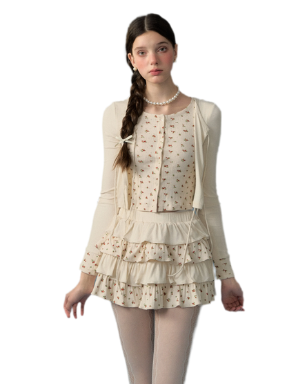 Contrast Floral Knit Set