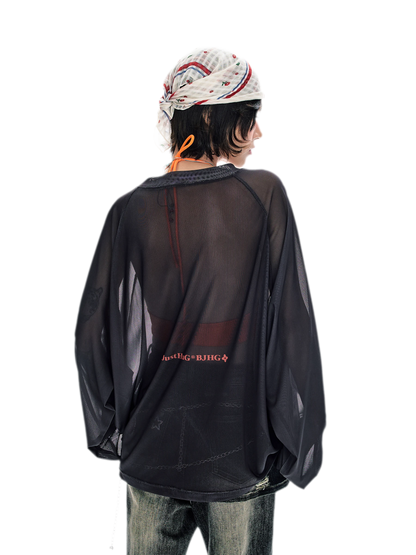 Sheer Oversized Cat Mesh Top