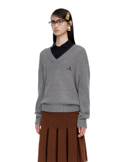 Wool Ribbed V-Neck Sweater