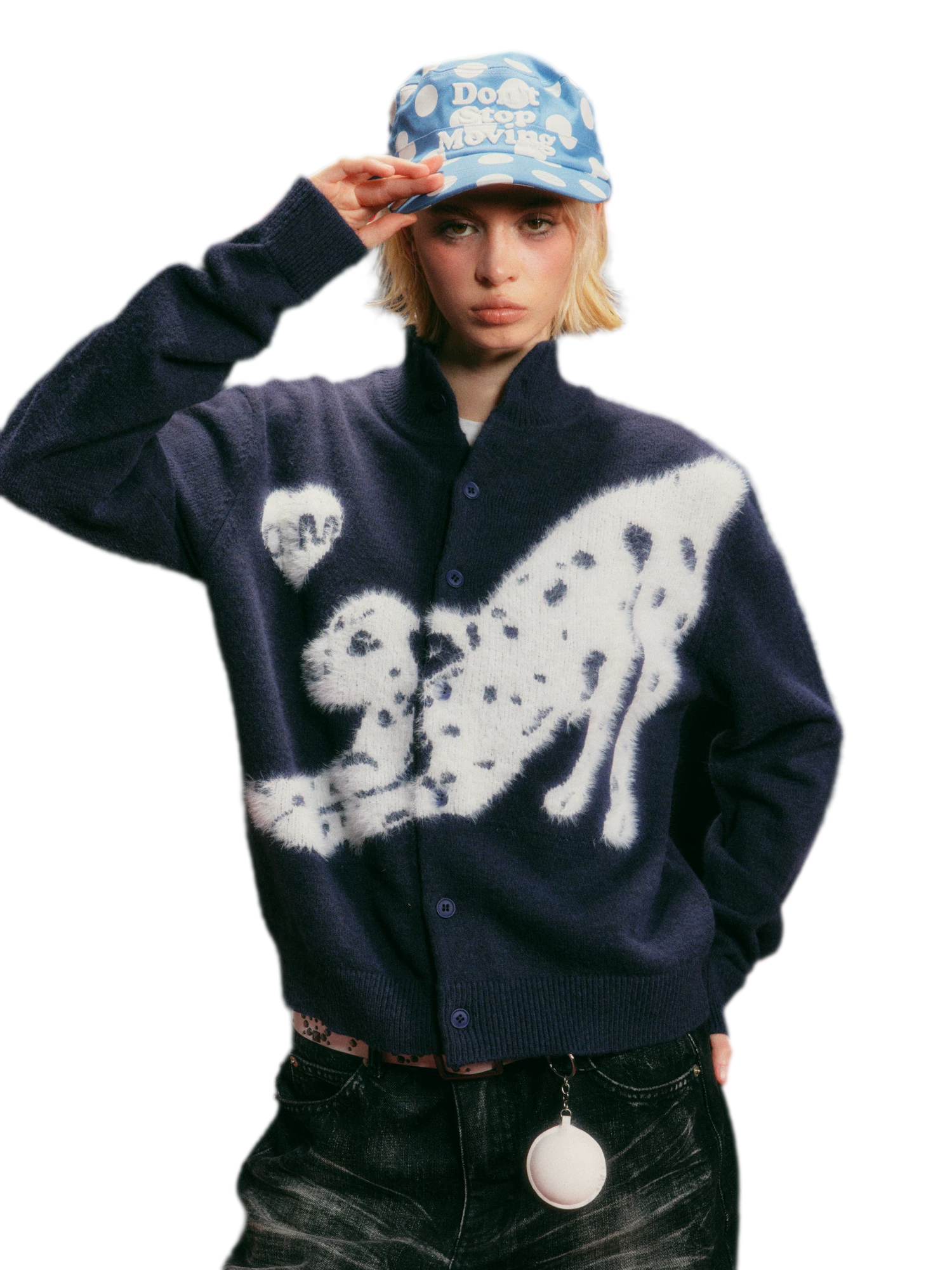 Textured Jacquard Stand-Collar Cardigan