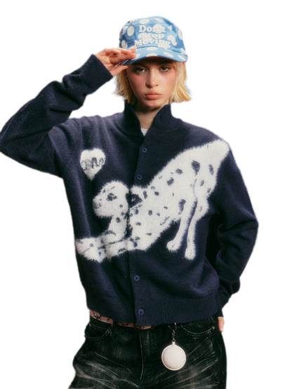 Textured Jacquard Stand-Collar Cardigan