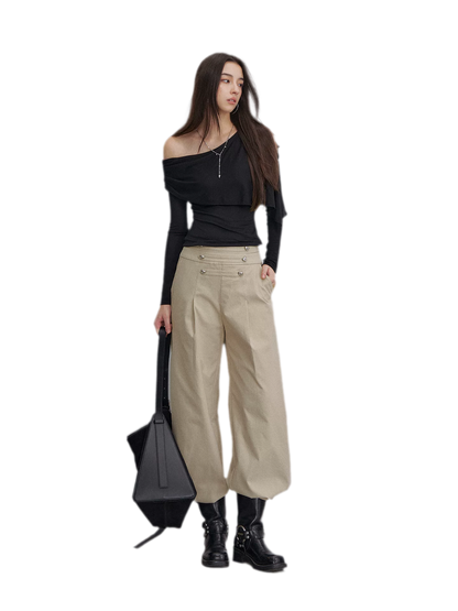 Textured Pleated Wide-Leg Pants