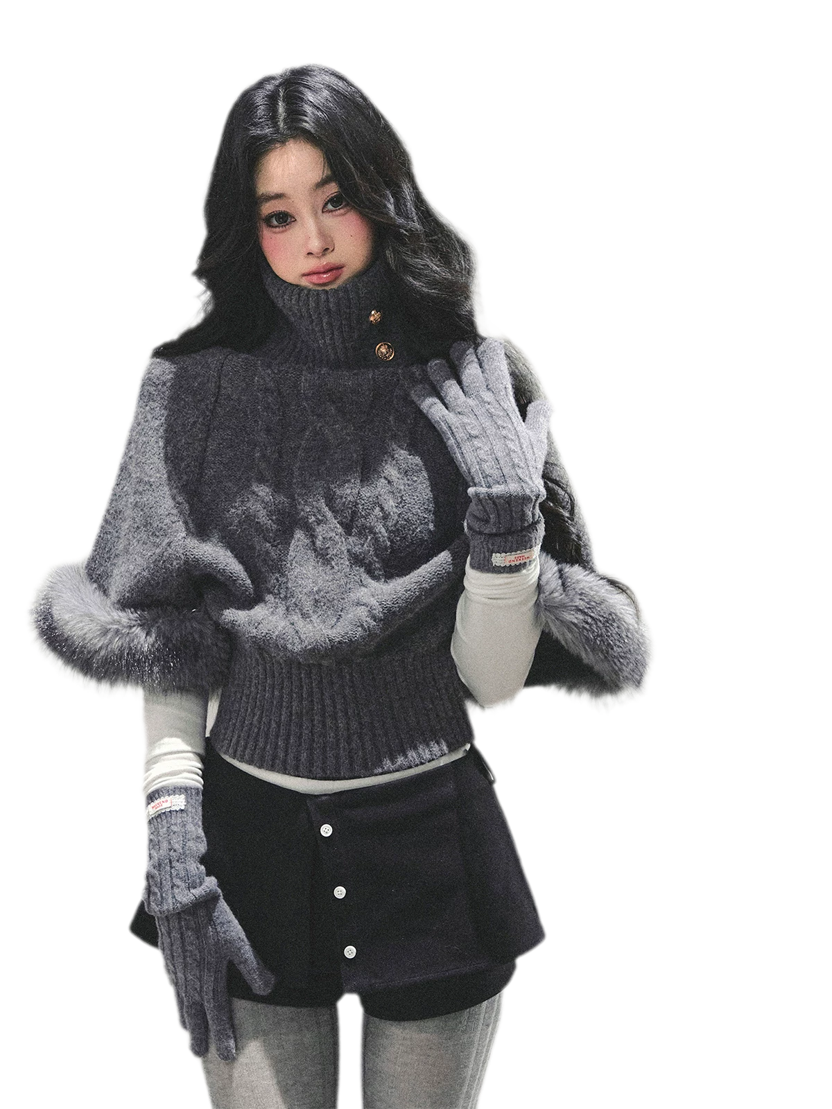 モヘアケーブル編みタートルネックセーター