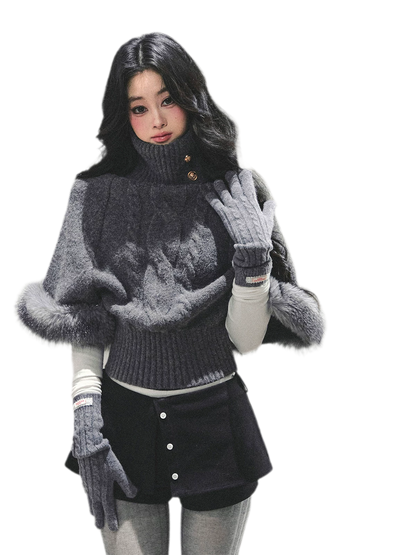 モヘアケーブル編みタートルネックセーター