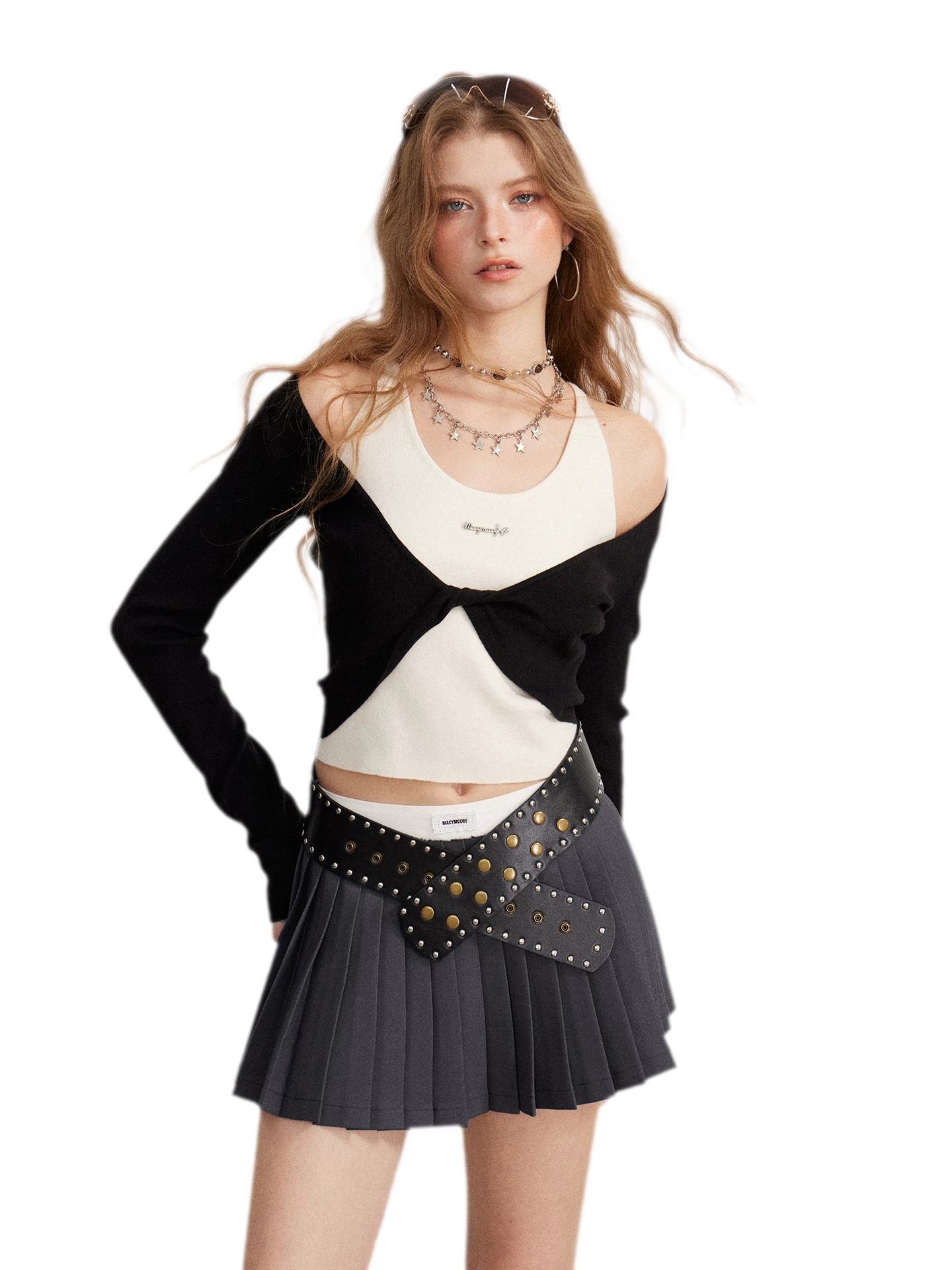 Color-Block Faux Two-Piece Knit Top