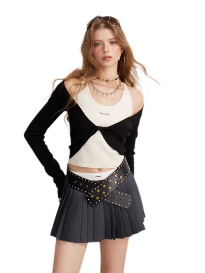 Color-Block Faux Two-Piece Knit Top