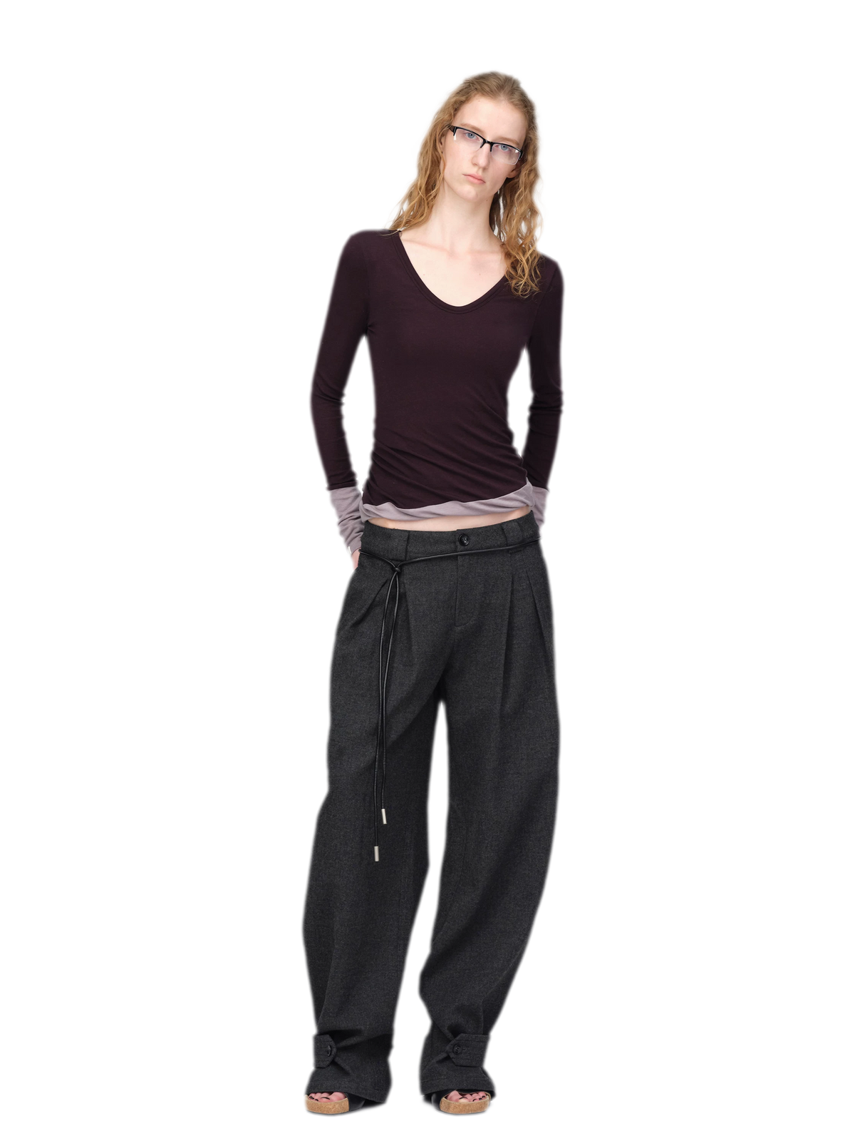 Woll-T-Shirt mit verdrehtem Color-Blocking