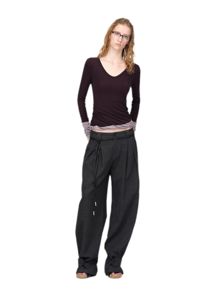 Woll-T-Shirt mit verdrehtem Color-Blocking