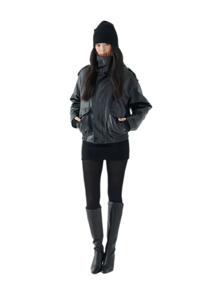 Oil-Wax Cropped PU Jacket