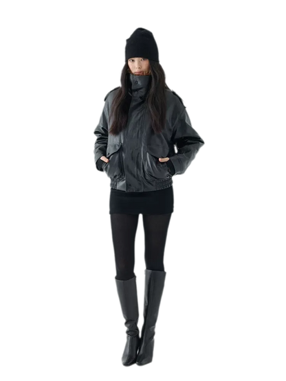 Oil-Wax Cropped PU Jacket