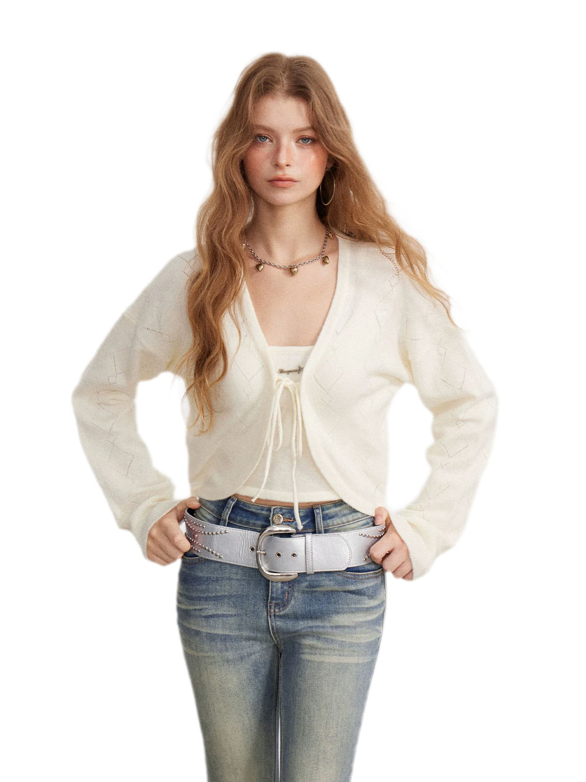 Diamond Knit Tie Cardigan Set