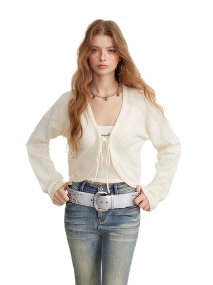 Diamond Knit Tie Cardigan Set