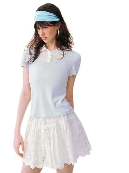 Faux Layered Collar T-Shirt