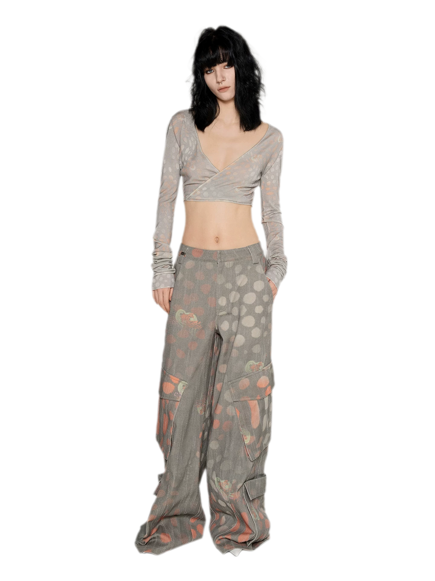 Printed Wide-Leg Cargo Pants