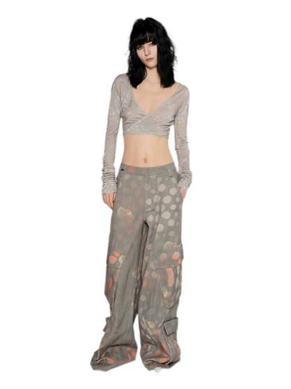 Printed Wide-Leg Cargo Pants