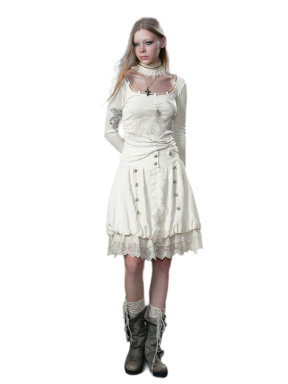 Lace Patchwork Bubble Skirt