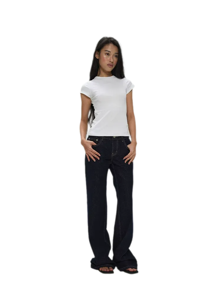 Raw Denim Low-Rise Wide-Leg Jeans