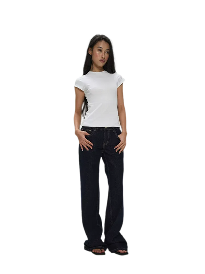 Raw Denim Low-Rise Wide-Leg Jeans