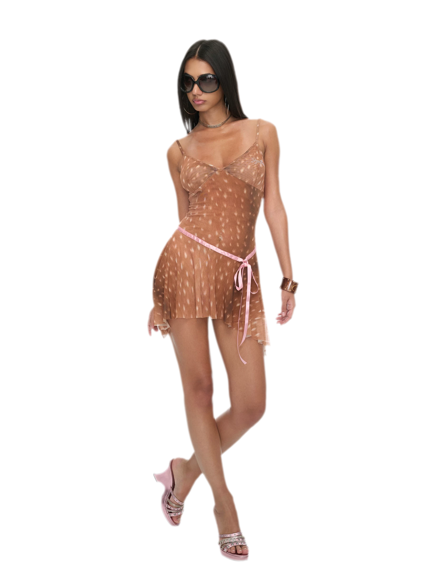 Deer Print Sheer Ribbon Dress