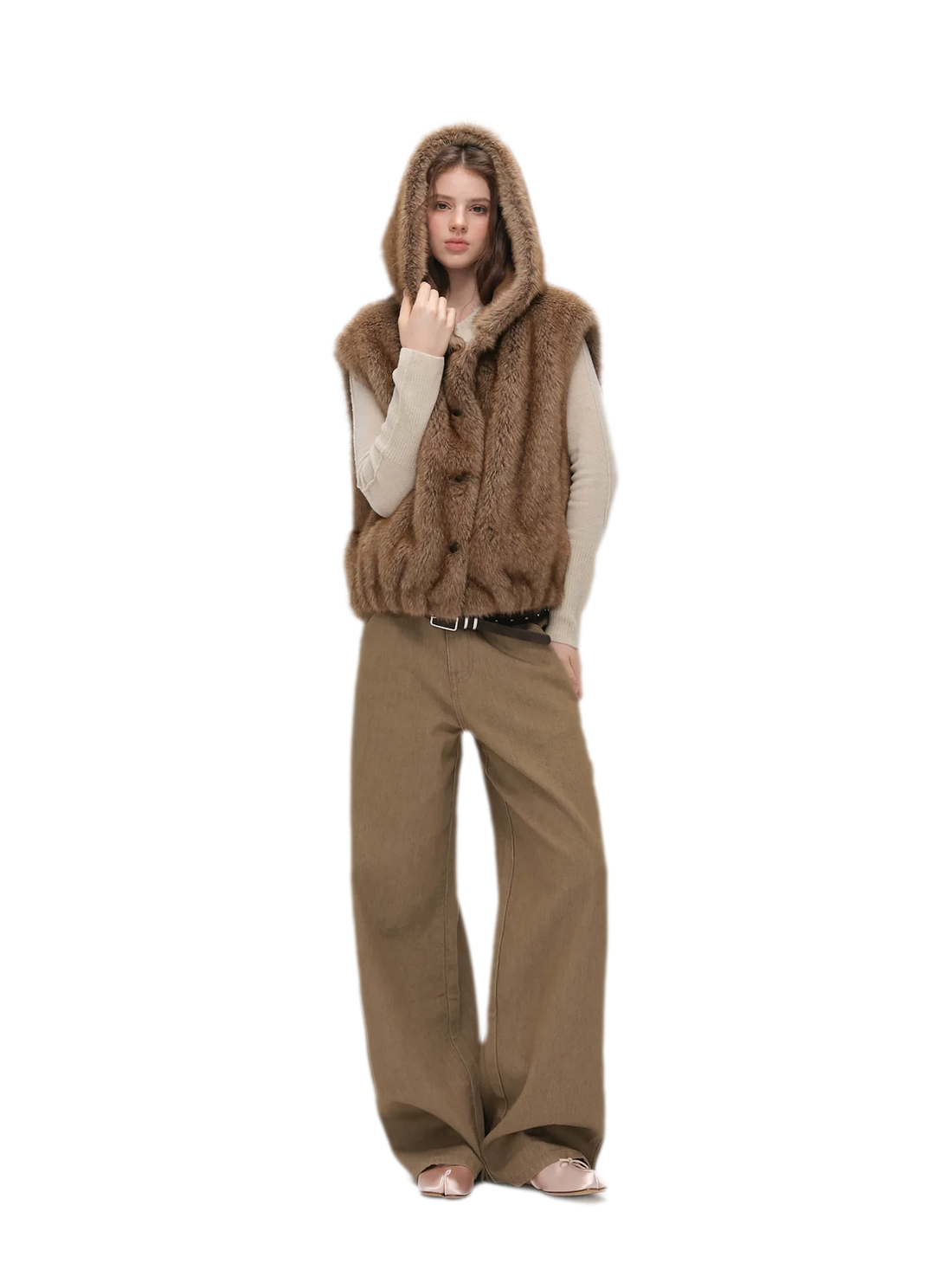 Layered Faux Fur Hooded Vest