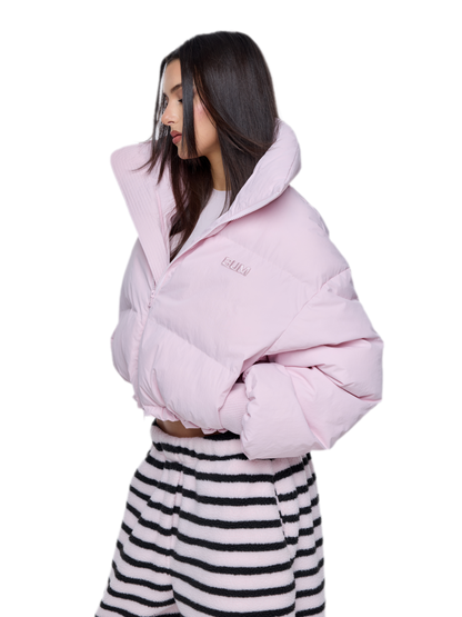 Pink Cropped Puffer Jacket