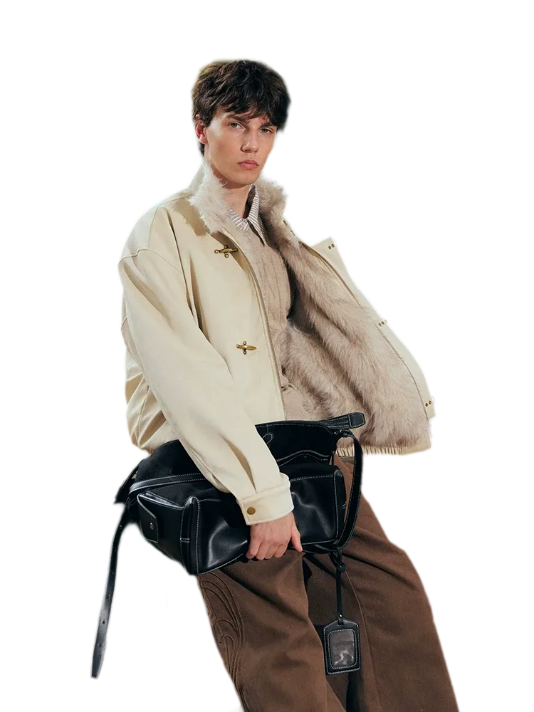 Pearlescent PU Fur-Lined Harrington Jacket