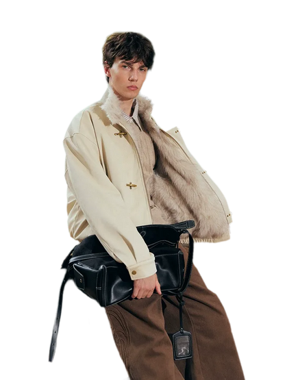 Pearlescent PU Fur-Lined Harrington Jacket