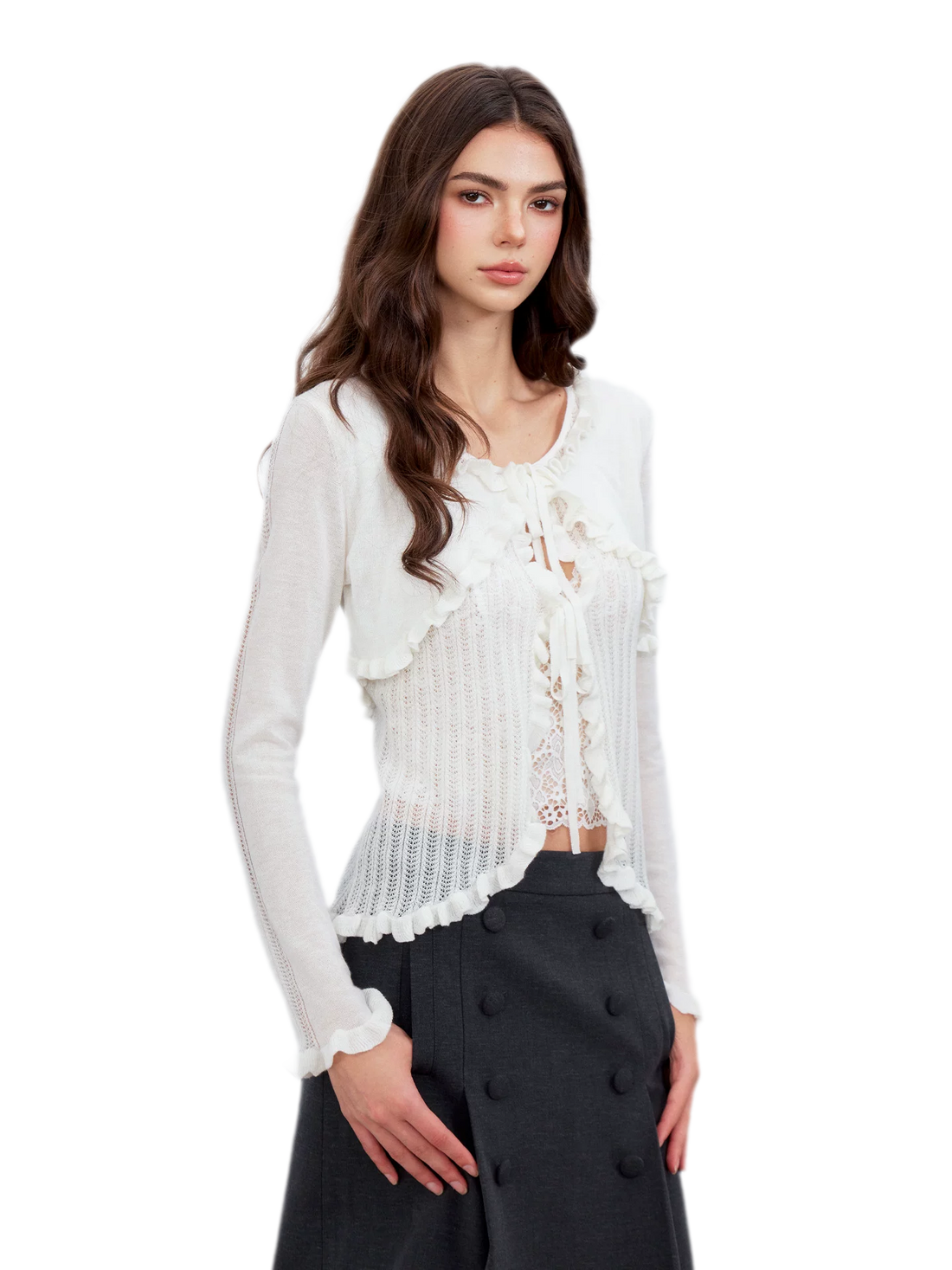 Lace Trim Openwork Cardigan