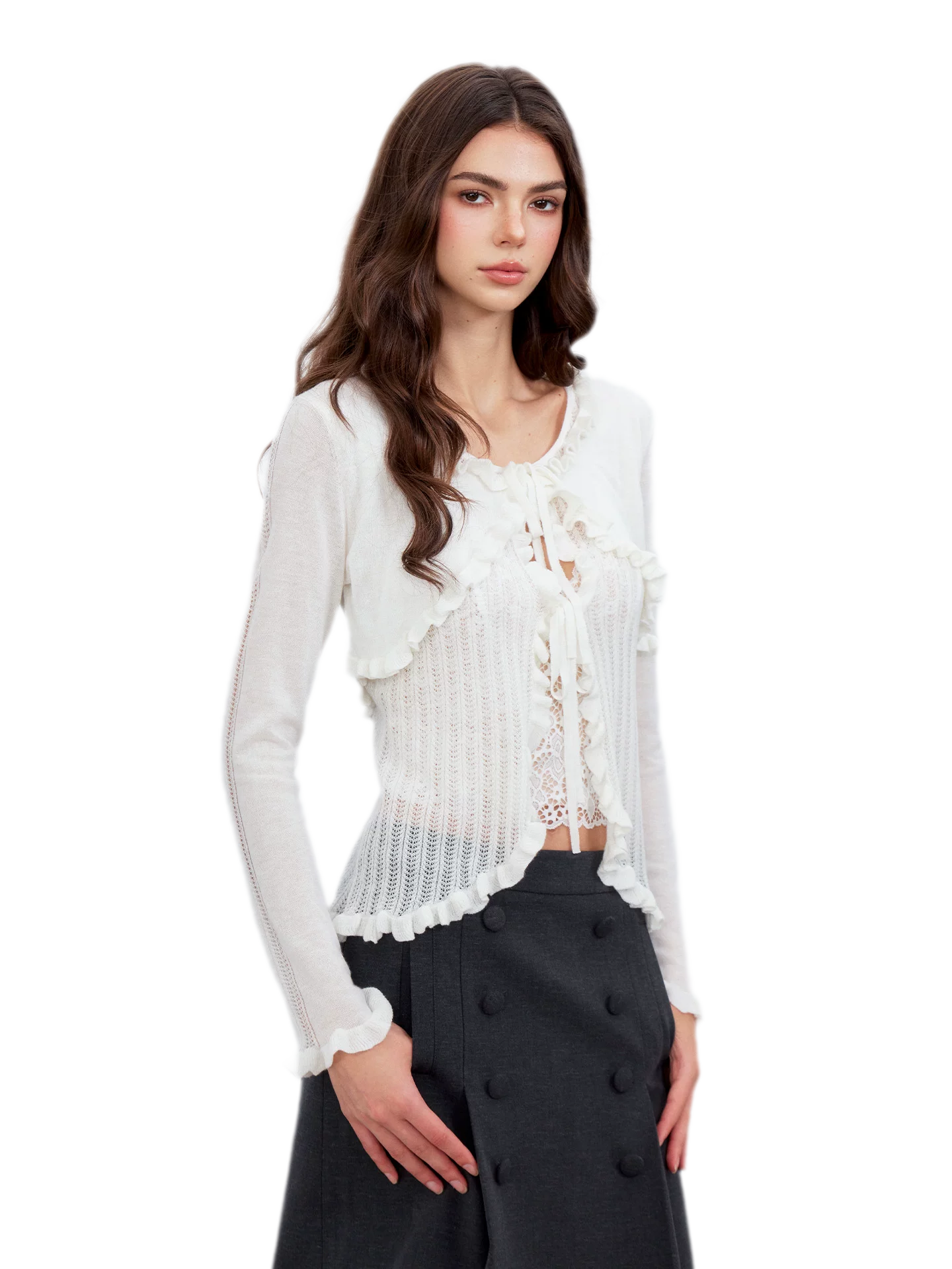 Lace Trim Openwork Cardigan