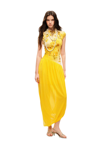Rose Print Modern Qipao Dress