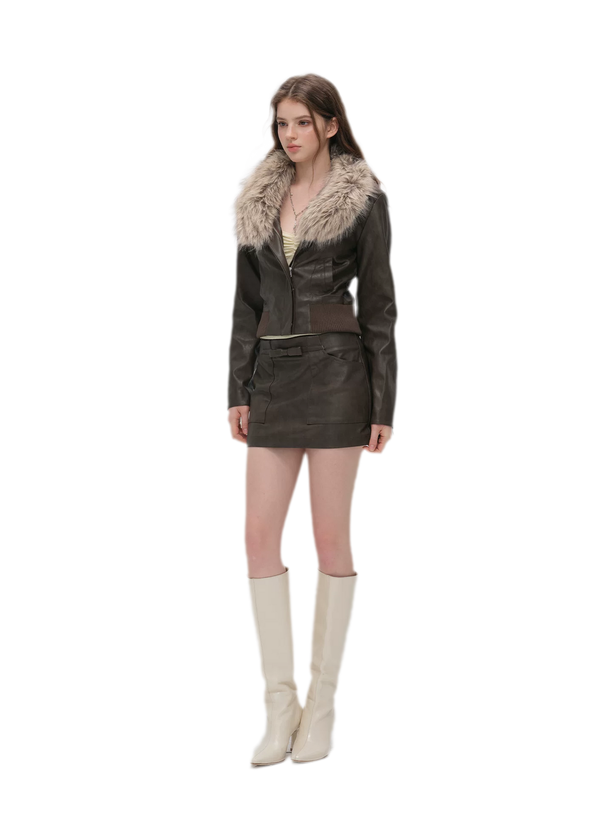 Textured Cropped PU Jacket