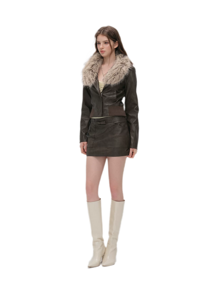 Textured Cropped PU Jacket