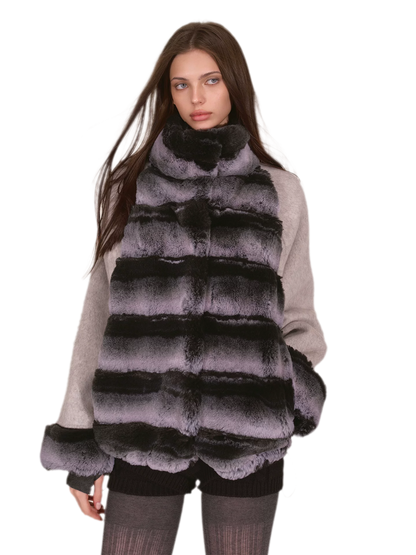 Gradient Faux-Fur Wool Coat