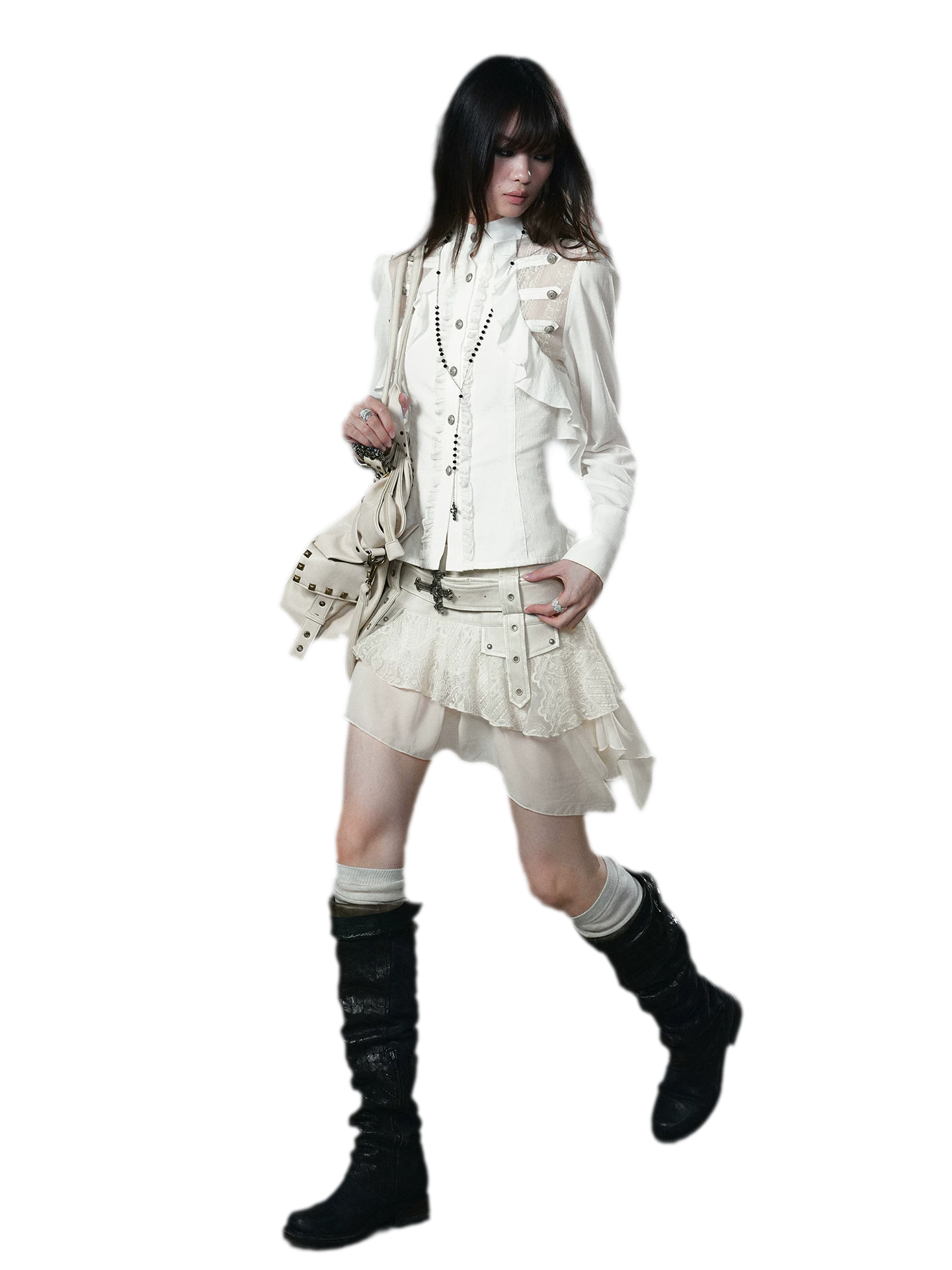 Lace Ruffle Waist Blouse