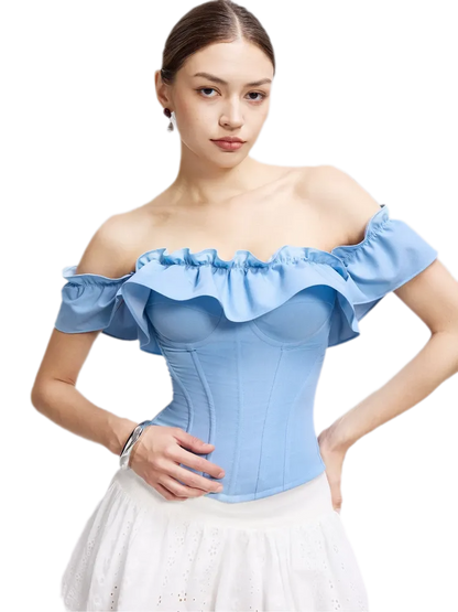 Denim Ruffle Bustier Top