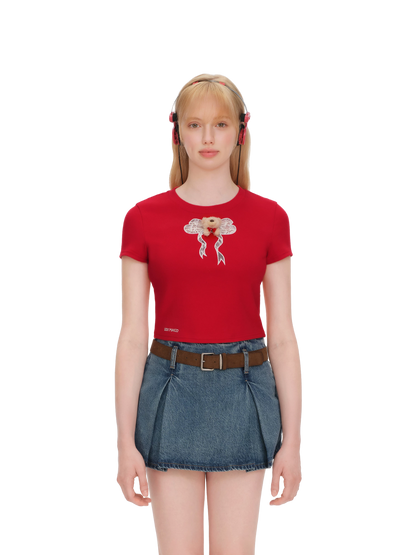 Spring/Summer 2026 Lace Bow Short Sleeve T-shirt