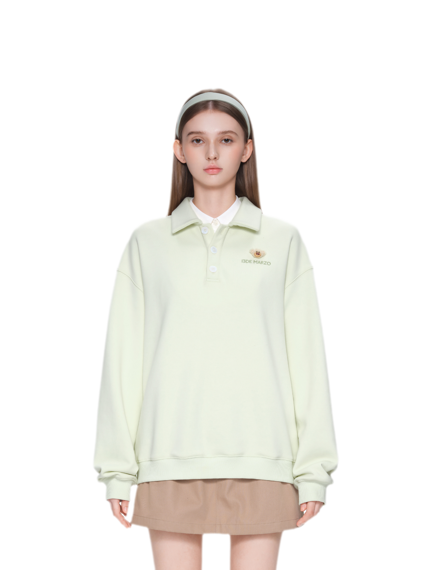 Textured Loose Polo Sweatshirt