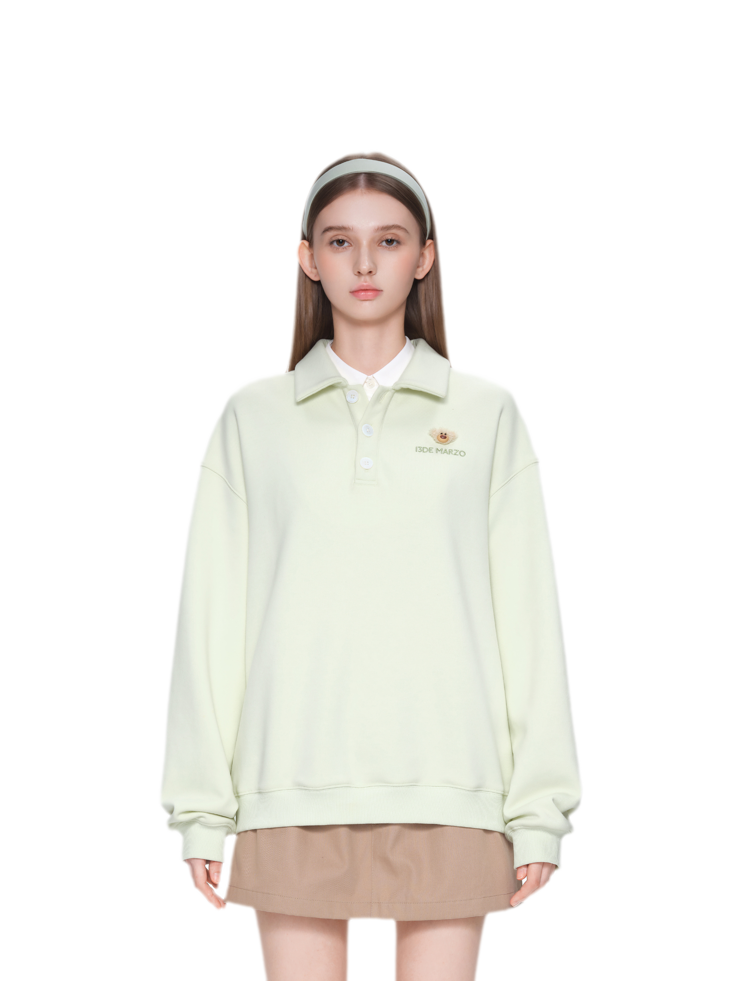 Textured Loose Polo Sweatshirt