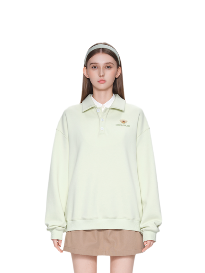 Textured Loose Polo Sweatshirt